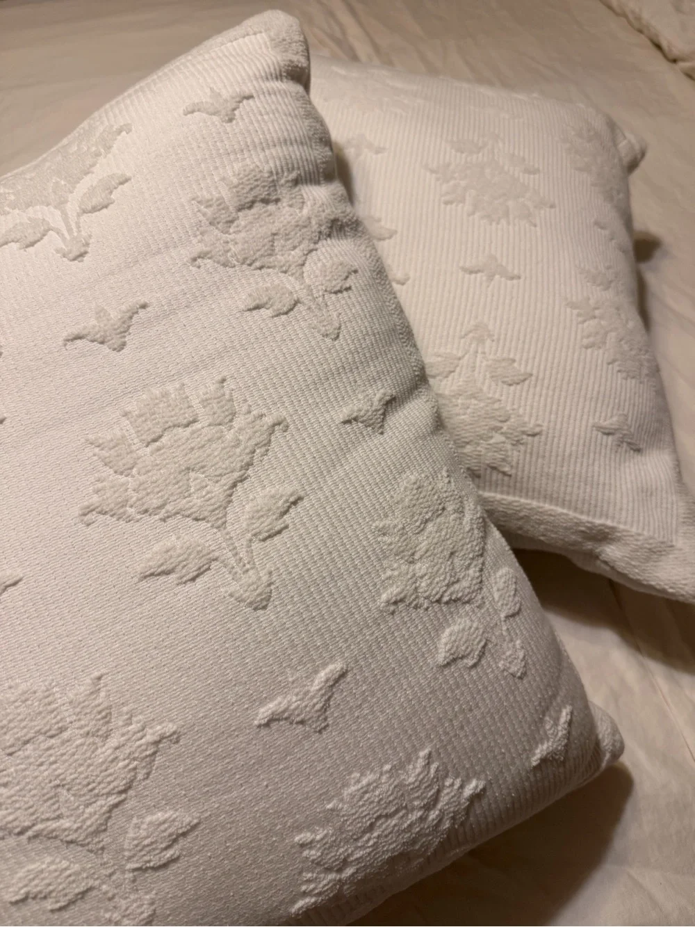 2 Luxury White Floral Tufted Throw Pillows